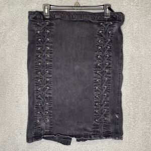 Tripp NYC womens 14 black denim corset lace up pencil skirt grunge pink goth y2k